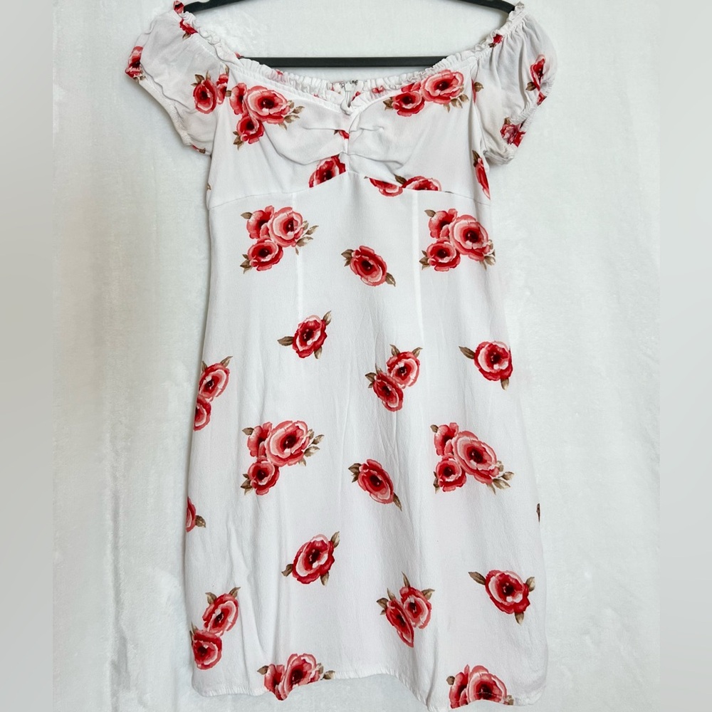 Floral Off-Shoulder Dress - White/Pink